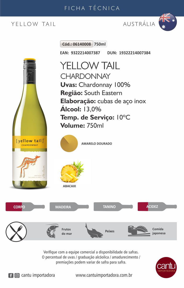 Vinho Australiano Yellow Tail Chardonnay 750ml