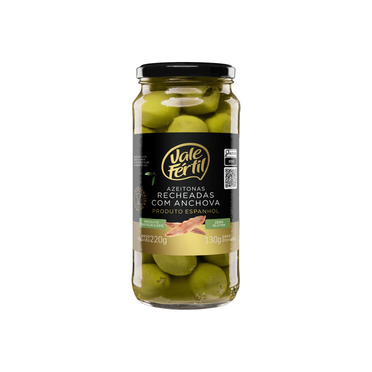 Azeitona Verde Recheada com Anchova Vale Fertil 130g