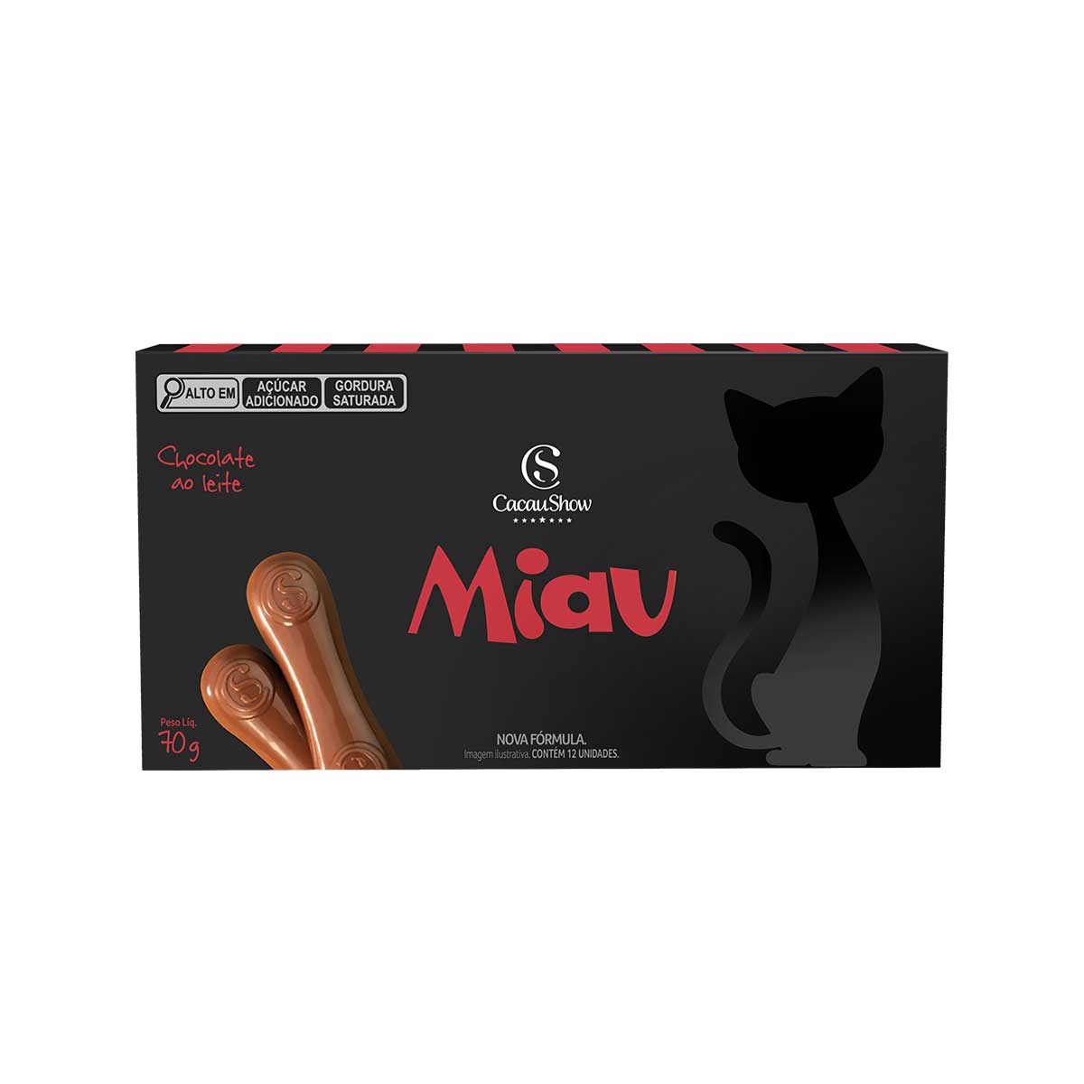 Chocolate ao Leite Miau 70g Cacau Show 12 unidades