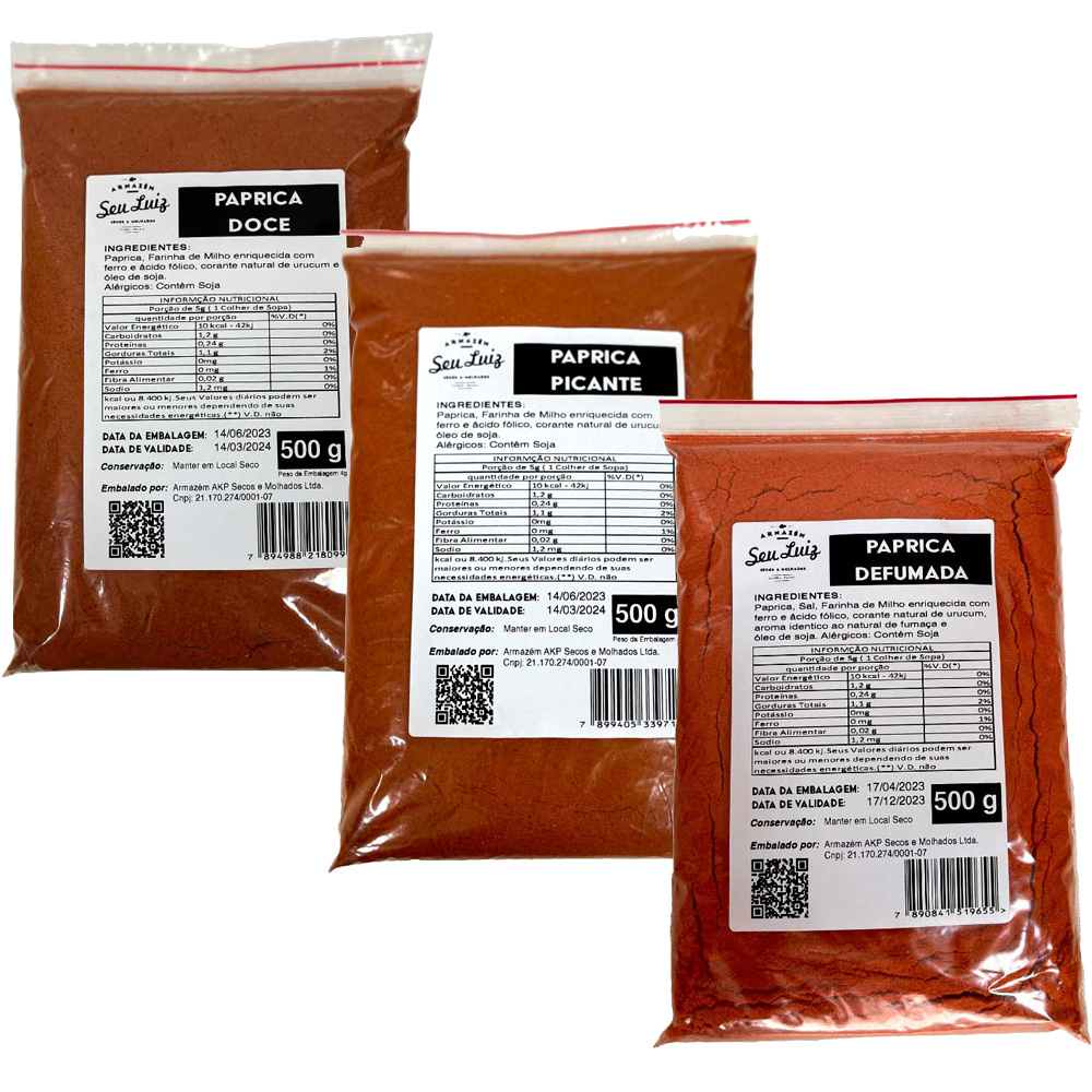 Kit Pápricas Premium 3x500g - Armazém Seu Luiz