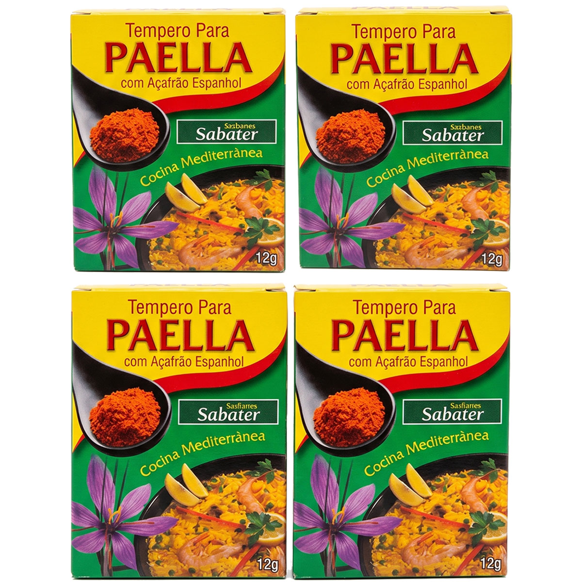 Kit 4 Unidades Tempero Paella Sabater 12g Com Açafrão