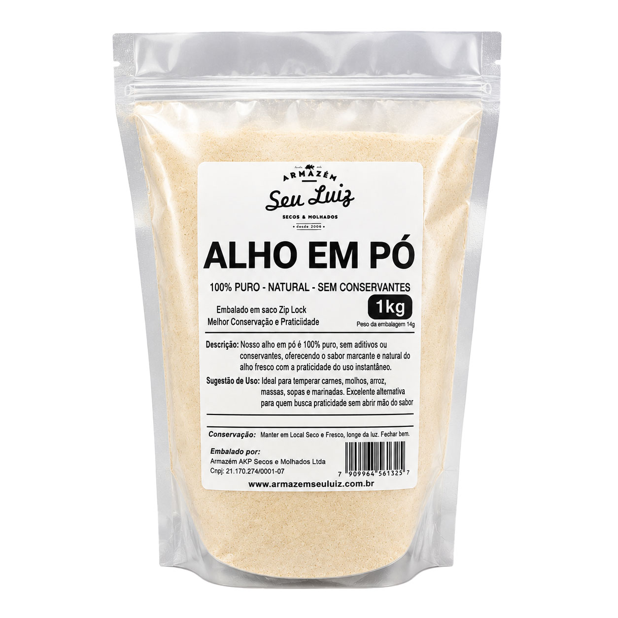 Alho em Pó 100% Puro Importado Vegano 1Kg  Armazém Seu Luiz