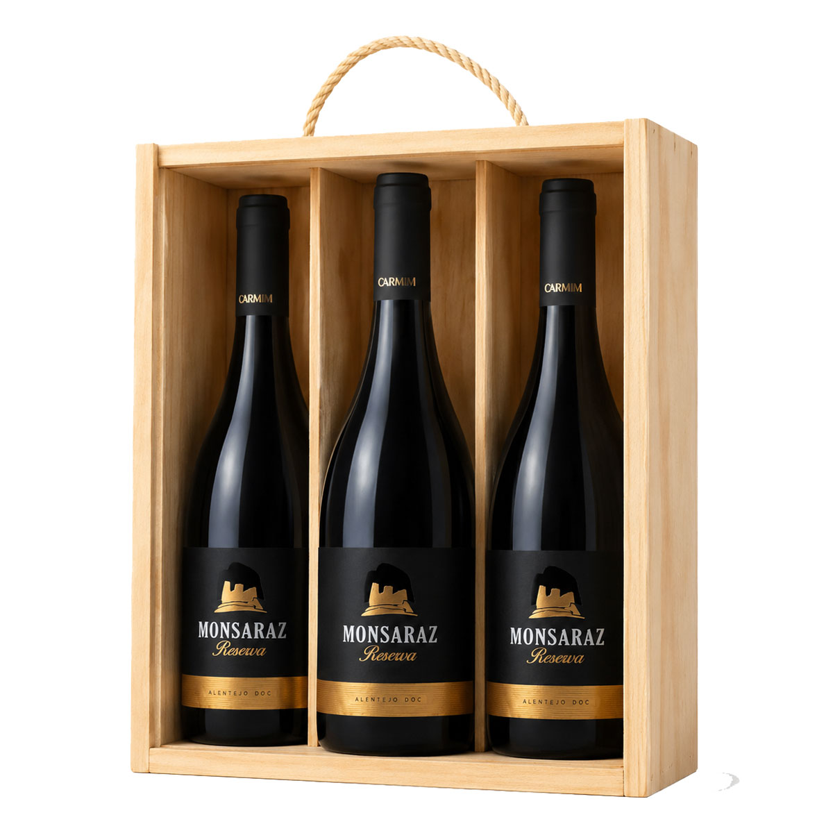 Vinho Monsaraz Reserva Kit 3 Garrafas 750ml Caixa Madeira