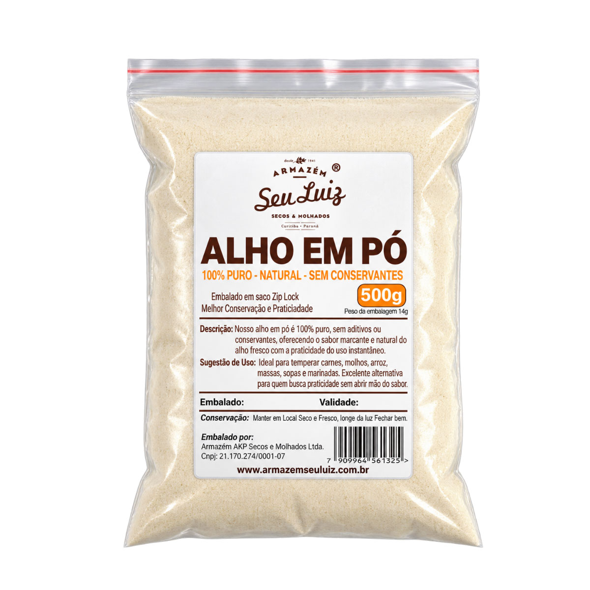 Alho em Pó 100% Puro Importado Vegano 500g  Armazém Seu Luiz