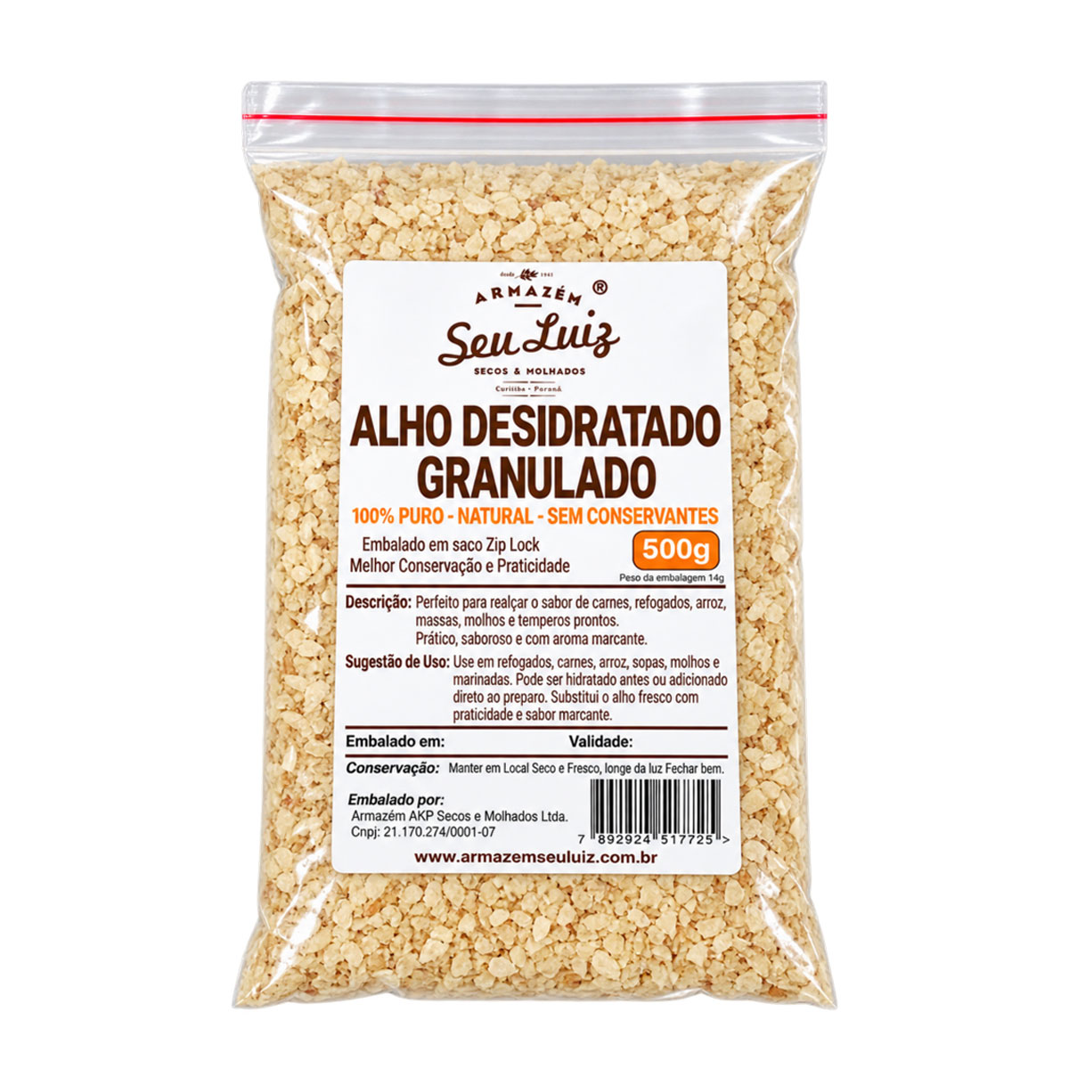 Alho Granulado Desidratado 100% Natural Armazém Seu Luiz 500g