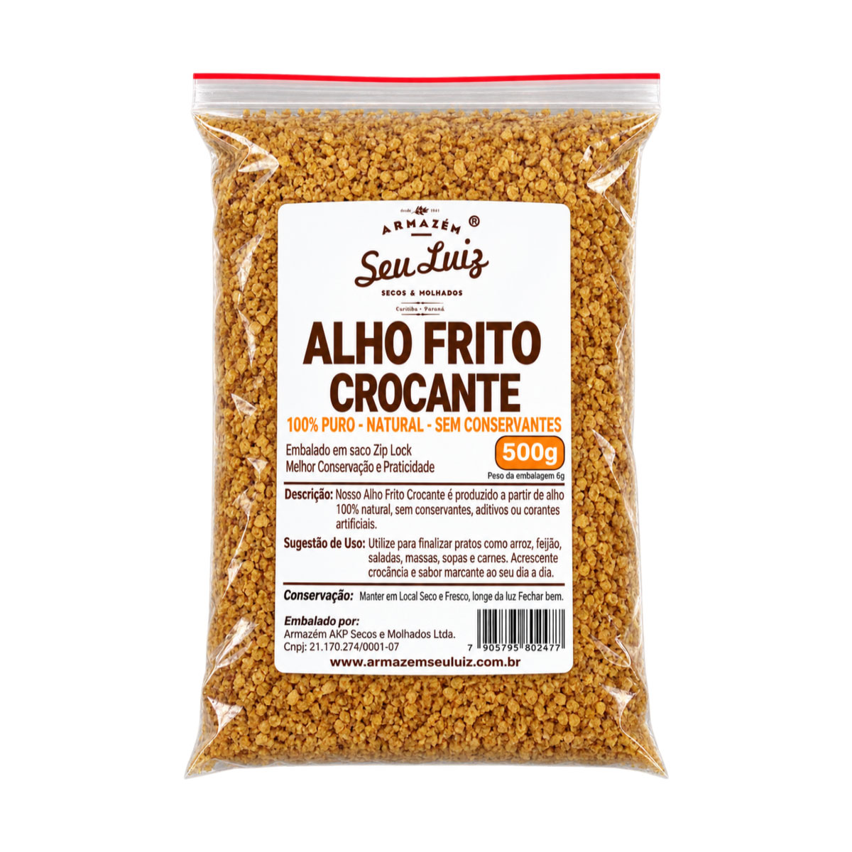 Alho Frito Crocante Puro e Natural  500g  Armazém Seu Luiz