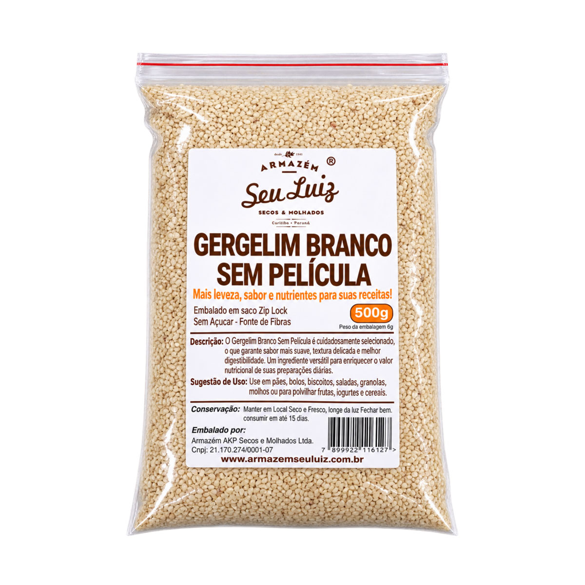 Gergelim Branco Sem Película 500g Armazém Seu Luiz Natural