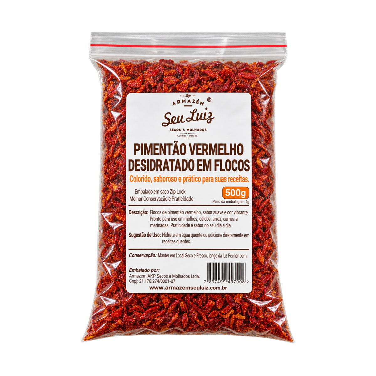 Pimentão Vermelho Desidratado em Flocos 500g Armazém Seu Luiz